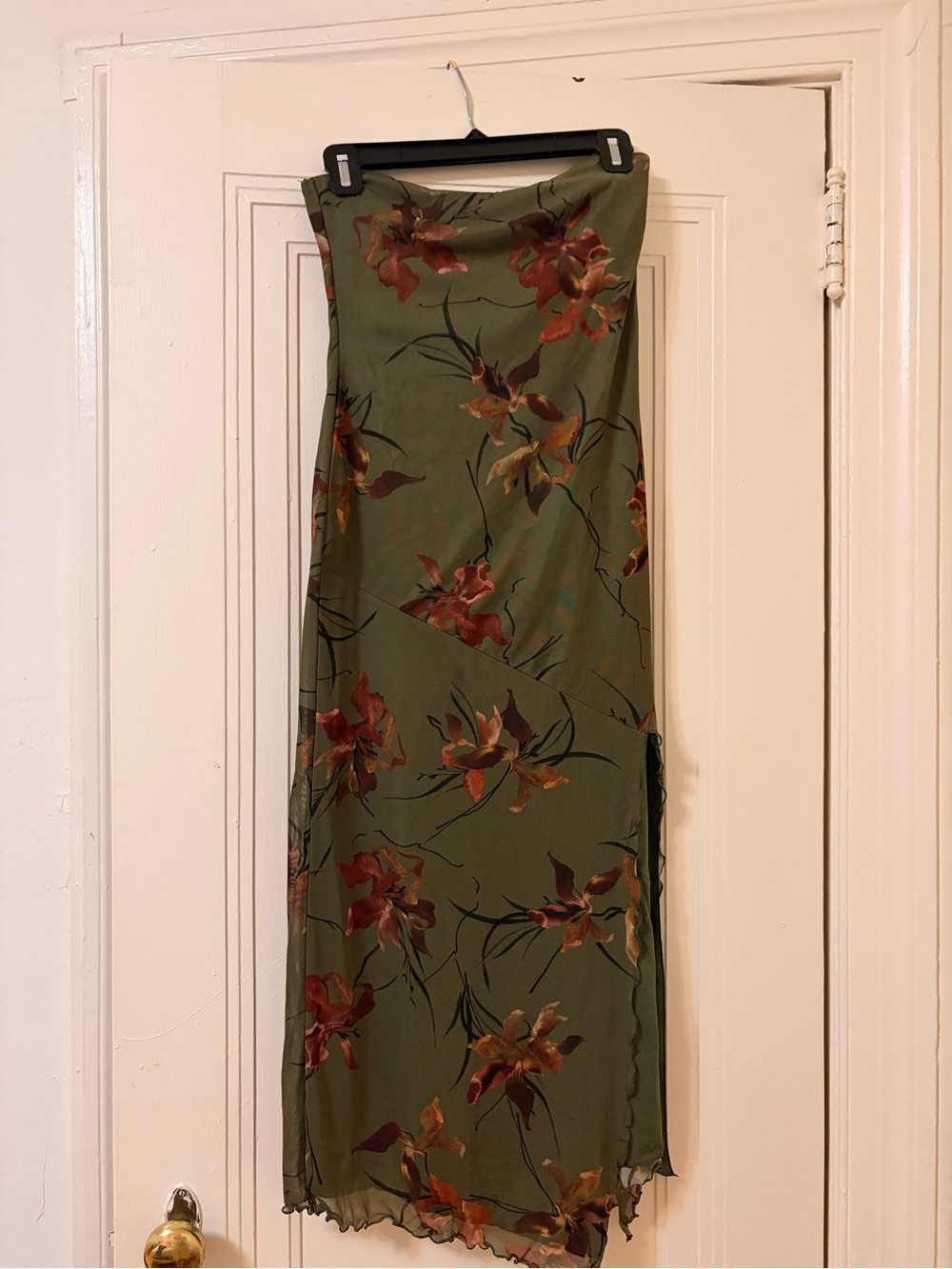 Urban Outfitters Olive Green Floral Asymmetrical Slip Dress